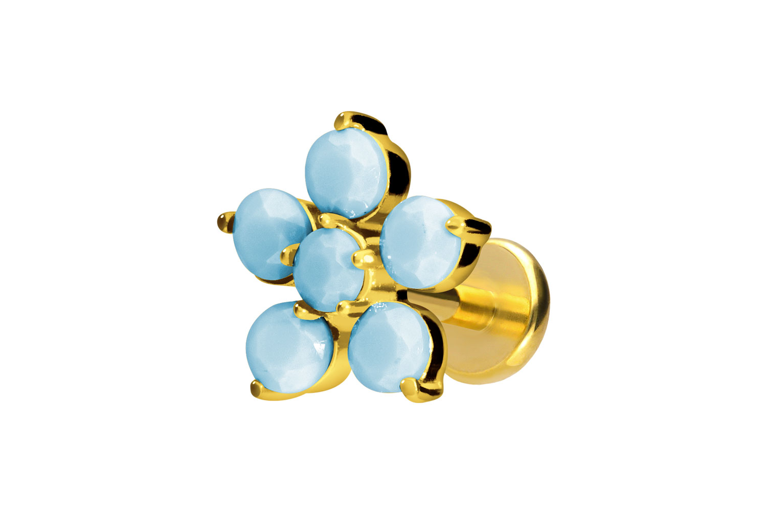 Titan Labret Piercing mit Push Fit BLUME + SYNTHETISCHE TÜRKISE